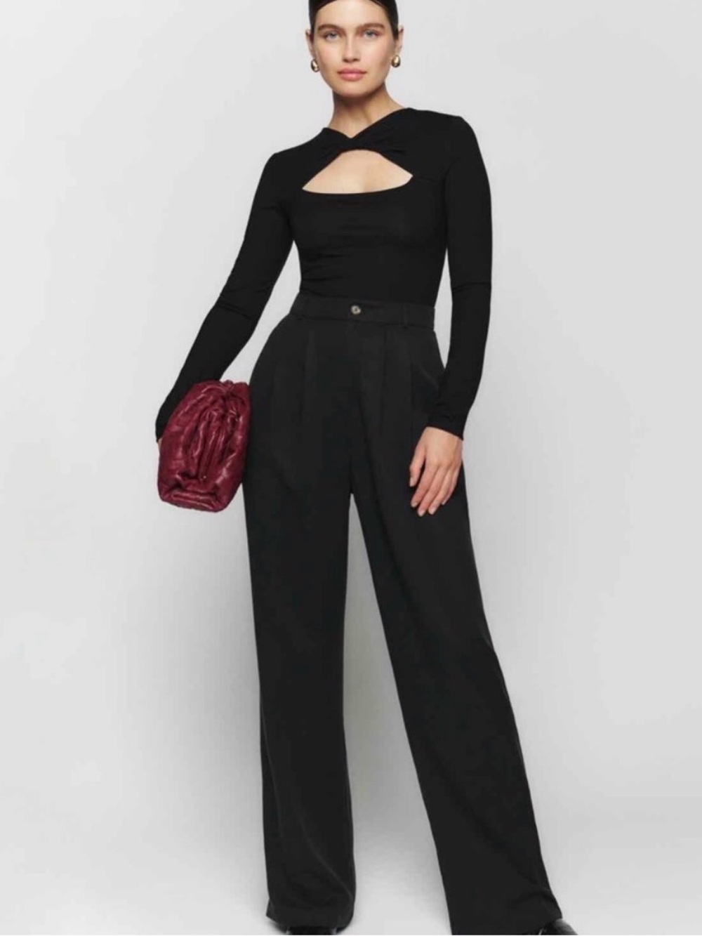 Reformation Rylen Knit Twist Cutout Bodysuit Black Size Medium